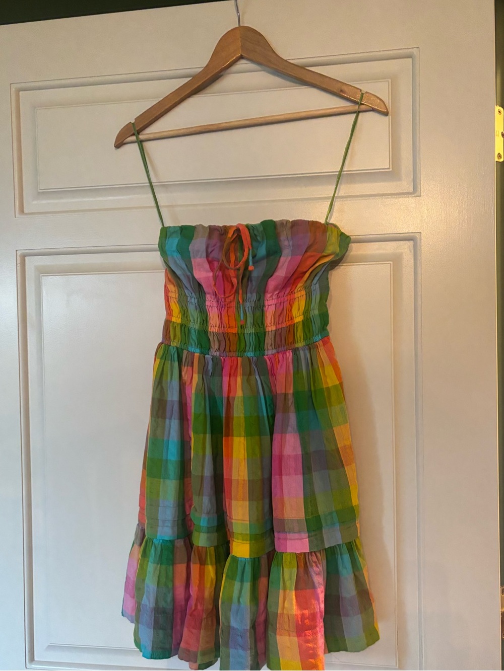 Anthropologie Multicolor Plaid Smocked Midi Dress NWT small